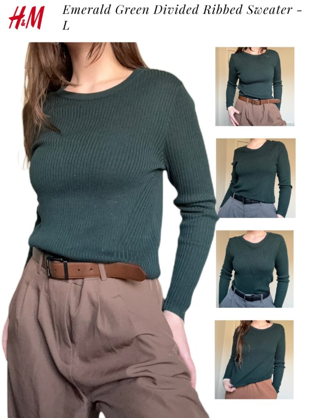 Divided Ribbed Emerald Green Sweater - L